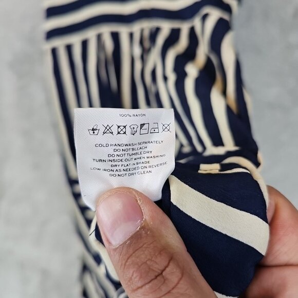 Faithfull The Brand Milan Striped Midi Dress Womens XS Navy Cream Rayon V-Neck - Picture 4 of 9